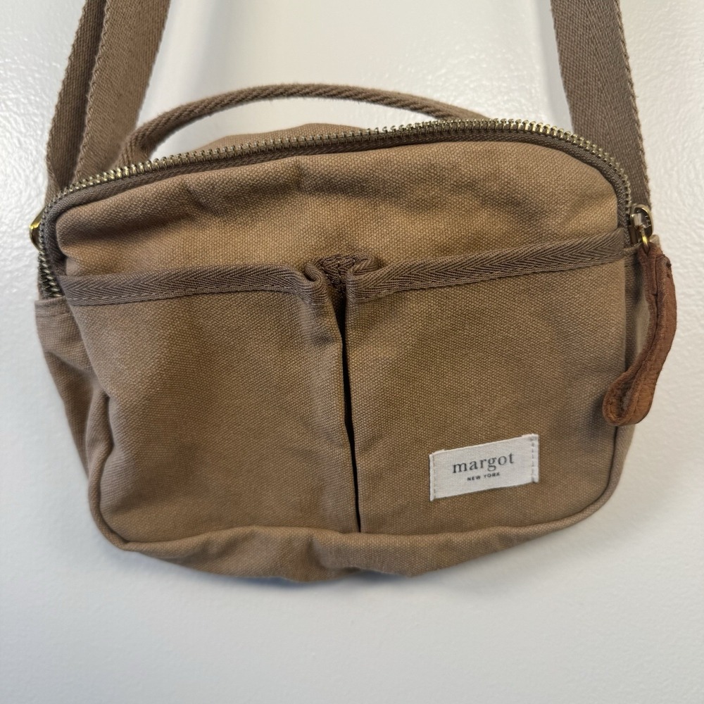 Margot New York Tan Canvas Crossbody Bag Adjustable Strap Pockets